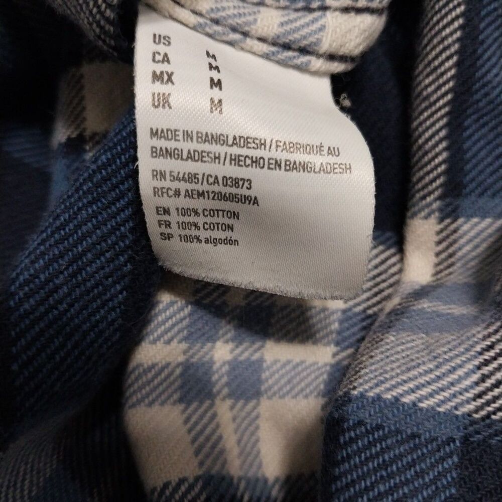 American Eagle Outfitters Men's Flannel Blue White Plaid Medium - Picture 7 of 7